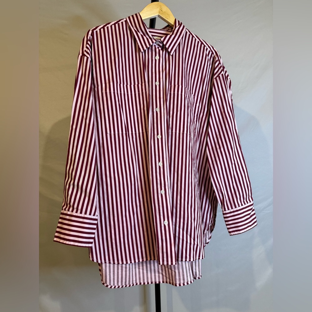 pistola Burgundy and White Vertical Stripe Button-Up Shirt
